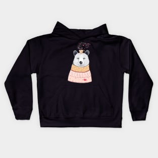 Bear with coffee on black Kids Hoodie